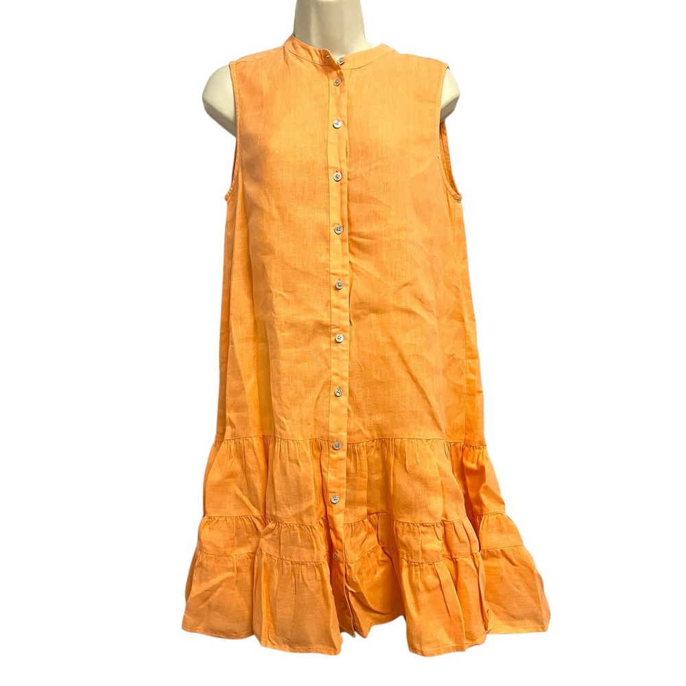 Joie Dress XS Orange Sleeveless Button Front Tiered Ruffle 100% Linen Summer‎